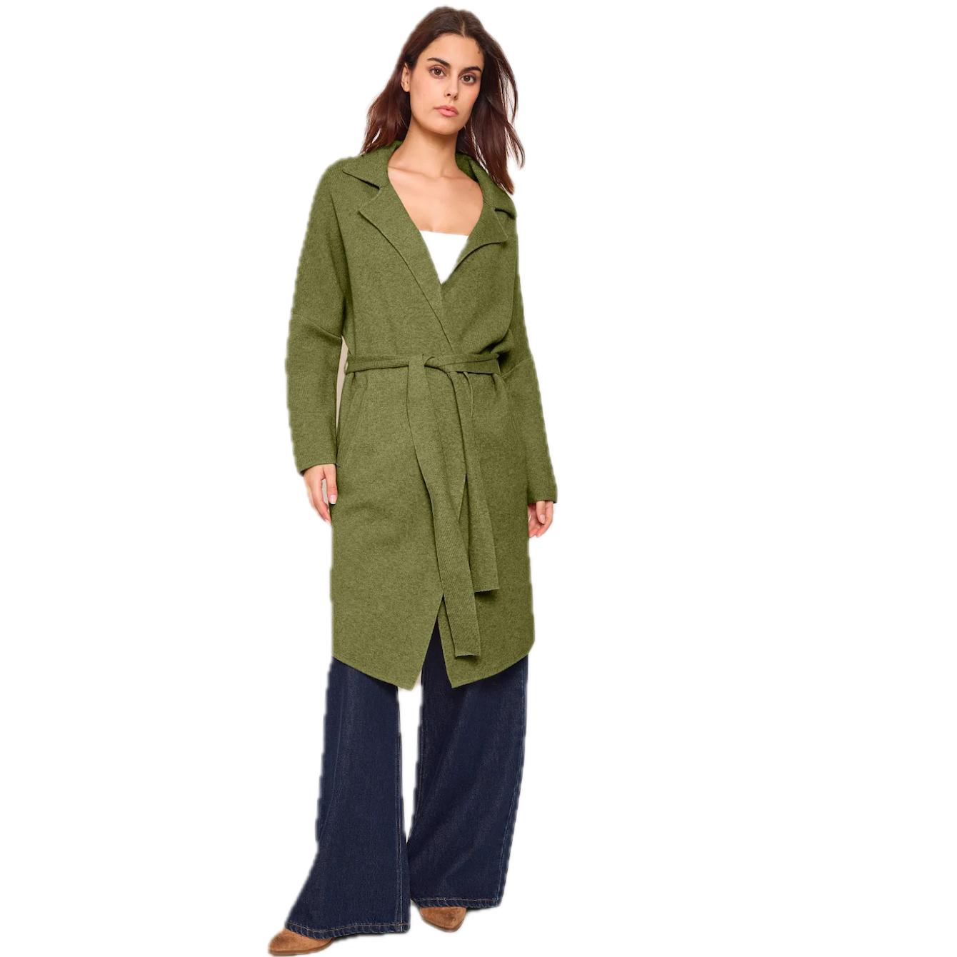 Belted Knit Coat – Olive