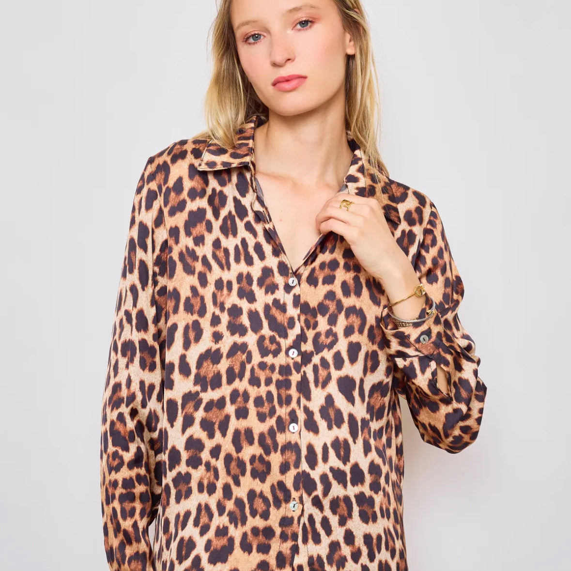 leopard satin shirt