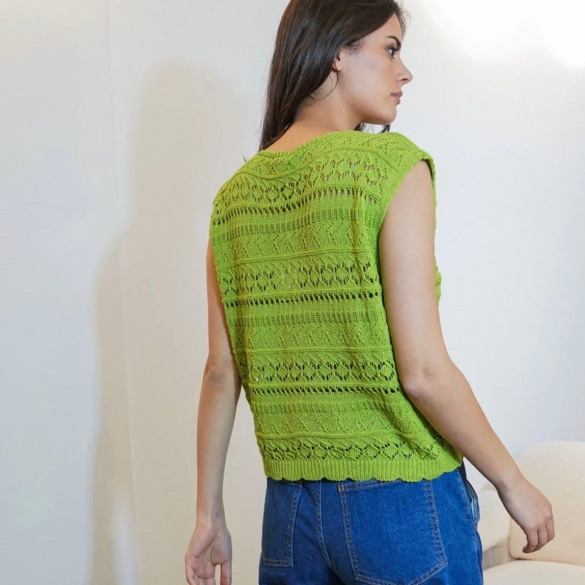 Grass Green Crochet-Style Vest