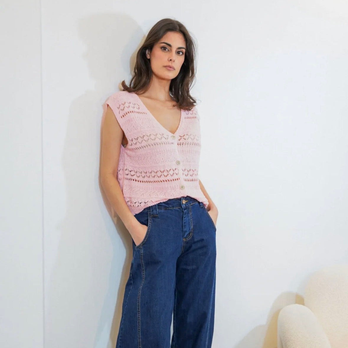Petal Pink Crochet-Style Vest