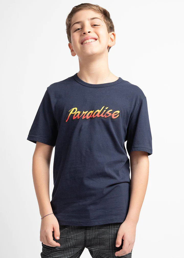 Paradise Slogan Navy T-shirt - KIDDING | Kids | Teens | Moms