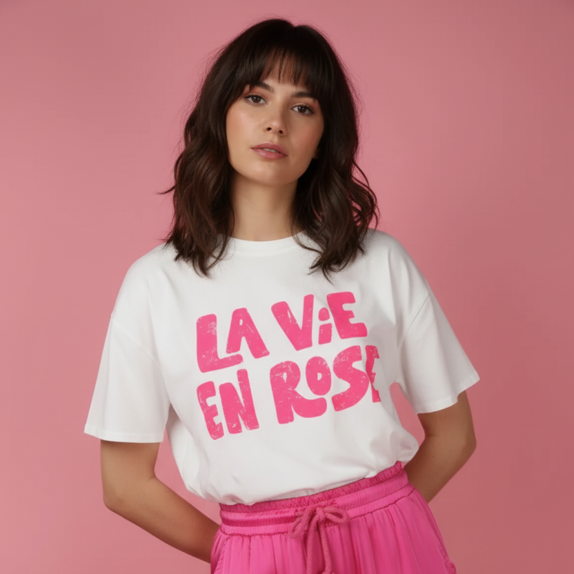 La Vie En Rose White Graphic Tee
