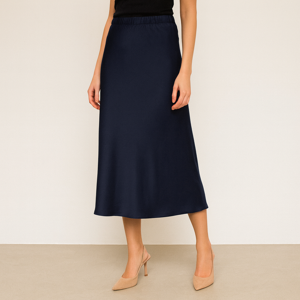 Satin Midi Skirt - Marine