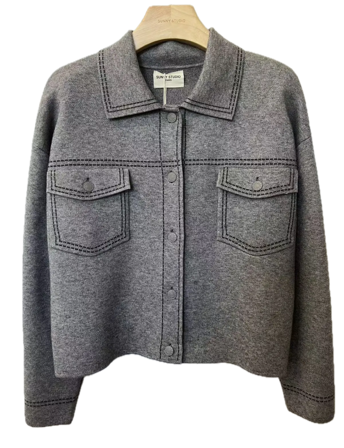 Contrast-Stitch Wool Grey Jacket