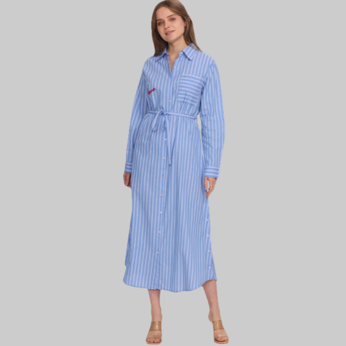Blue Stripe AMOUR Belted Shirt Midi Dress