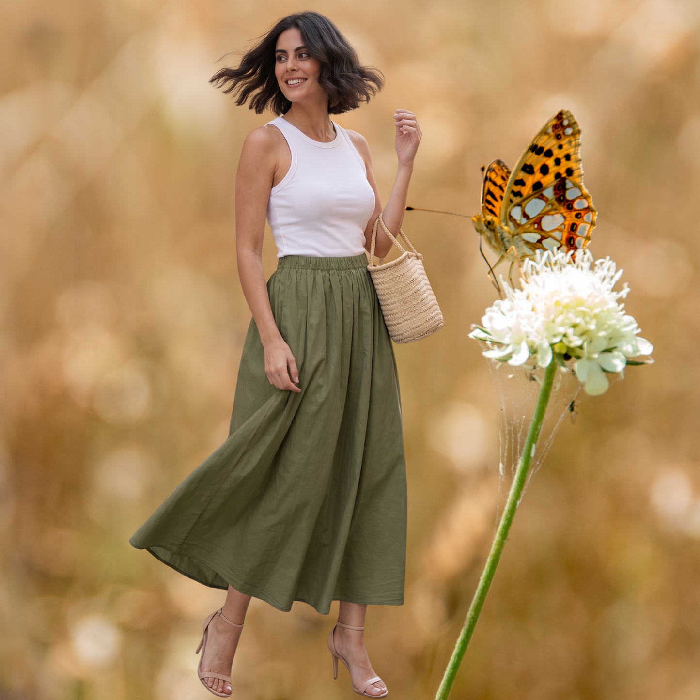 The Must-Have Cotton Midi Skirt · Kaki