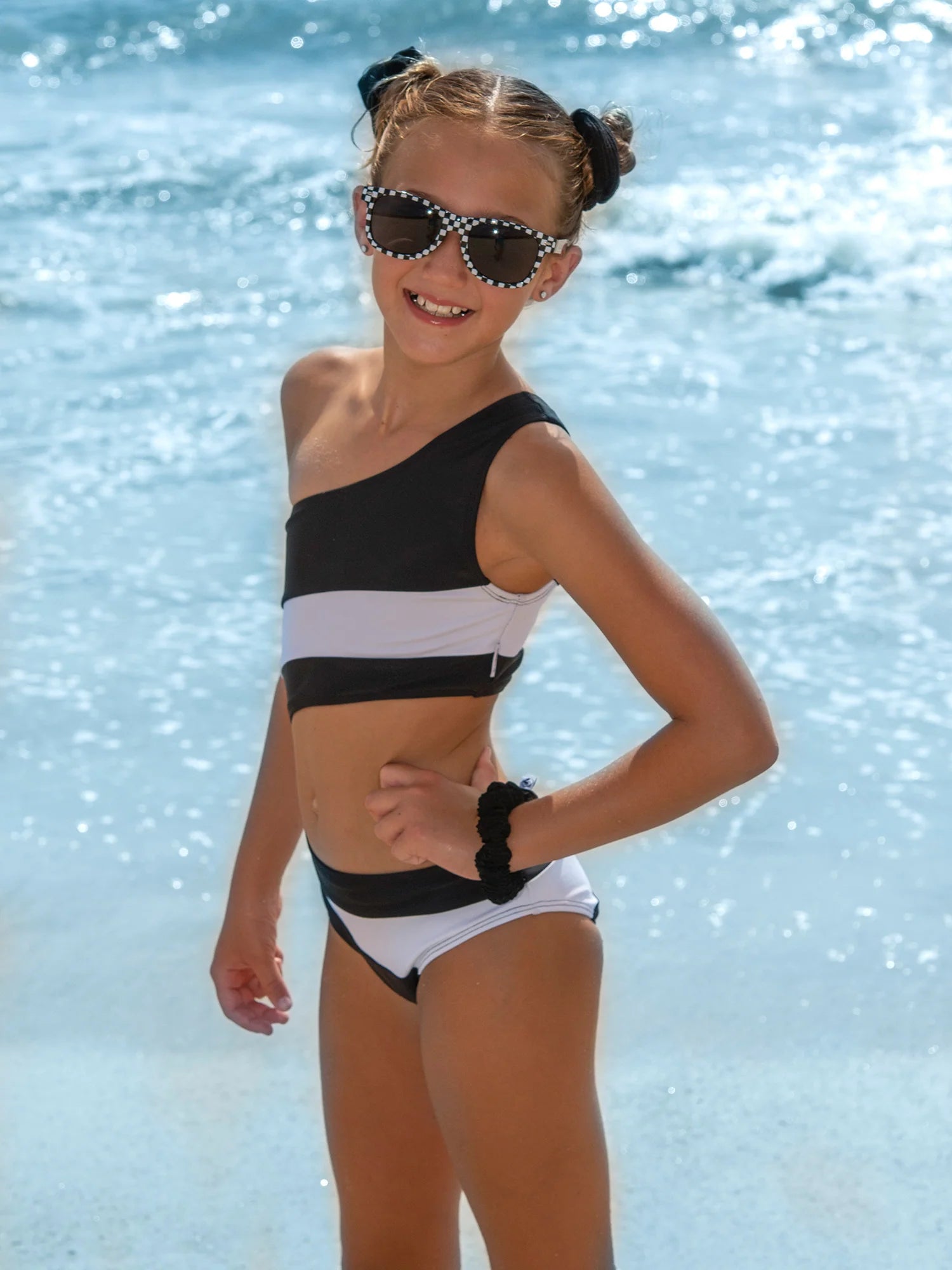 One shoulder, one side cut out on waist Black One piece - KIDDING | Kids | Teens | Moms
