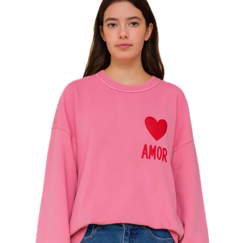 AMOR Heart Sweatshirt - Neon Pink & Red