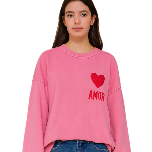 AMOR Heart Sweatshirt - Neon Pink & Red