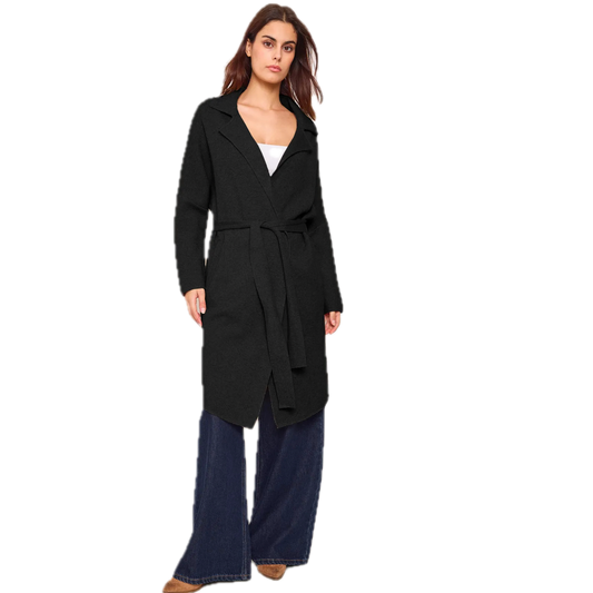 Belted Knit Coat – Black