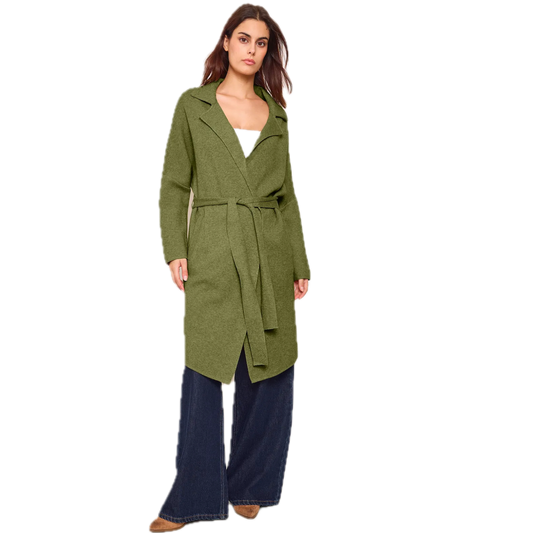 Belted Knit Coat – Olive