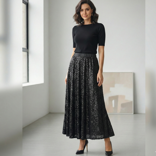 Midnight Sparkle ✨ The Sequin Maxi Black Skirt