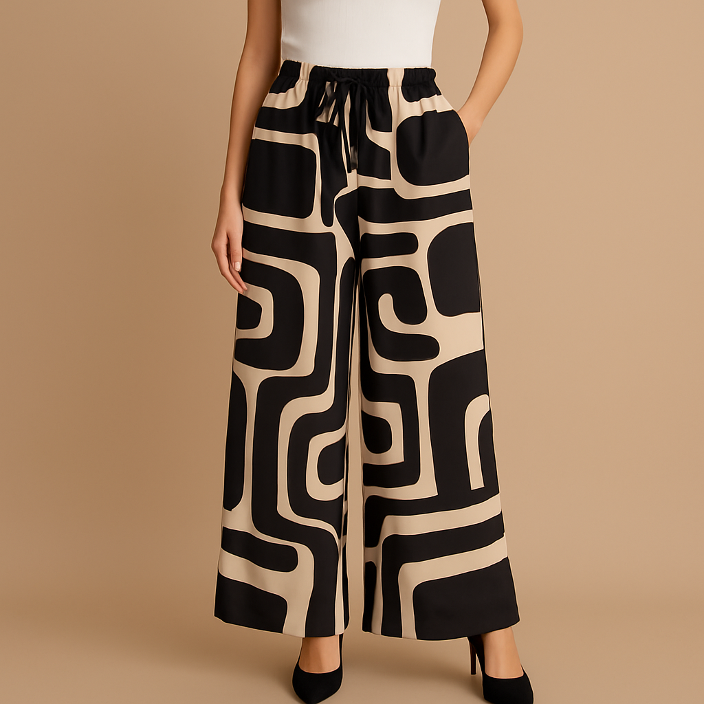 GeoWide-Leg Black_BeigePants