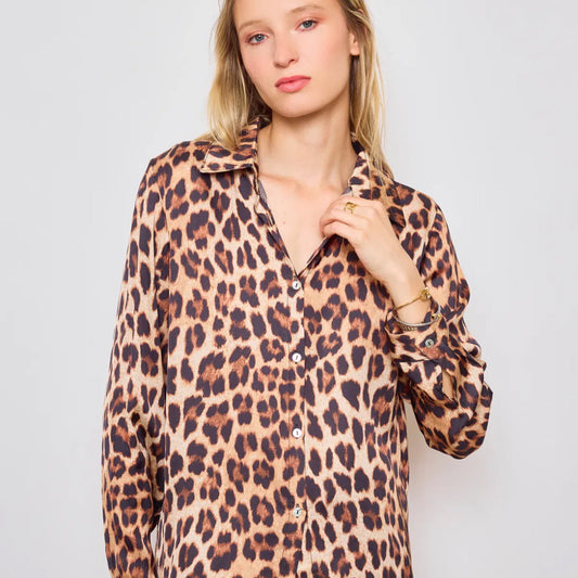 leopard satin shirt