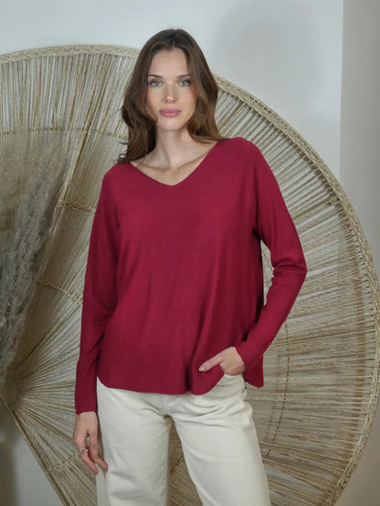 Essential V-Neck Knit – Bordeaux