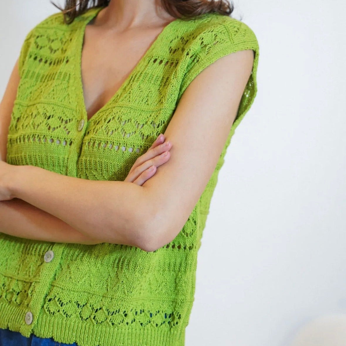 Grass Green Crochet-Style Vest