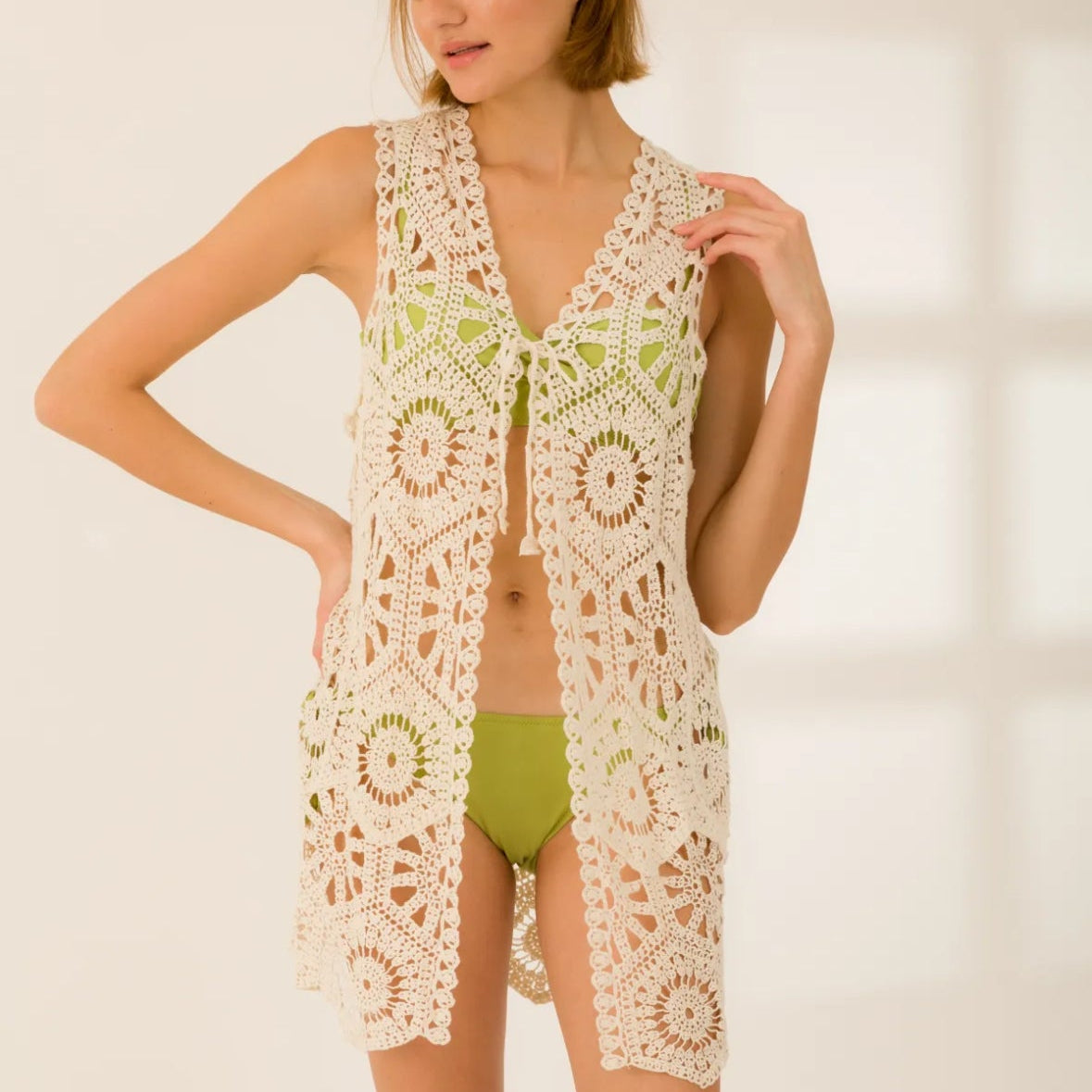 Sleeveless Hippie Boho Crochet Long Vest