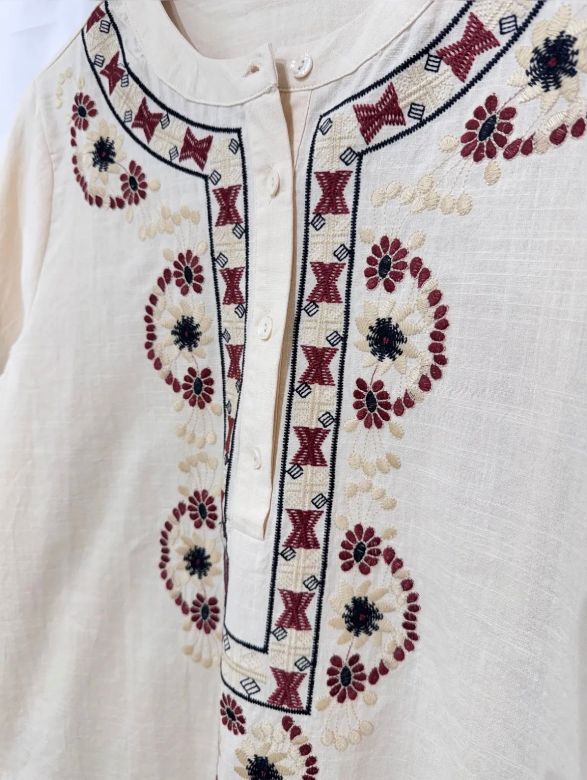 The Bohemian Embroidered Ecru Tunic Blouse