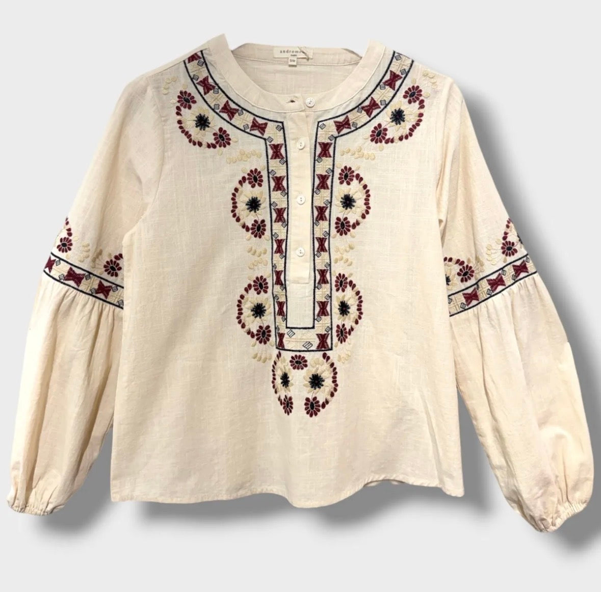 The Bohemian Embroidered Ecru Tunic Blouse