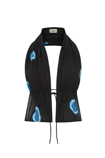 The Open-Back Halter Top – Indigo Dot