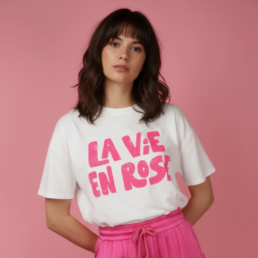 La Vie En Rose White Graphic Tee