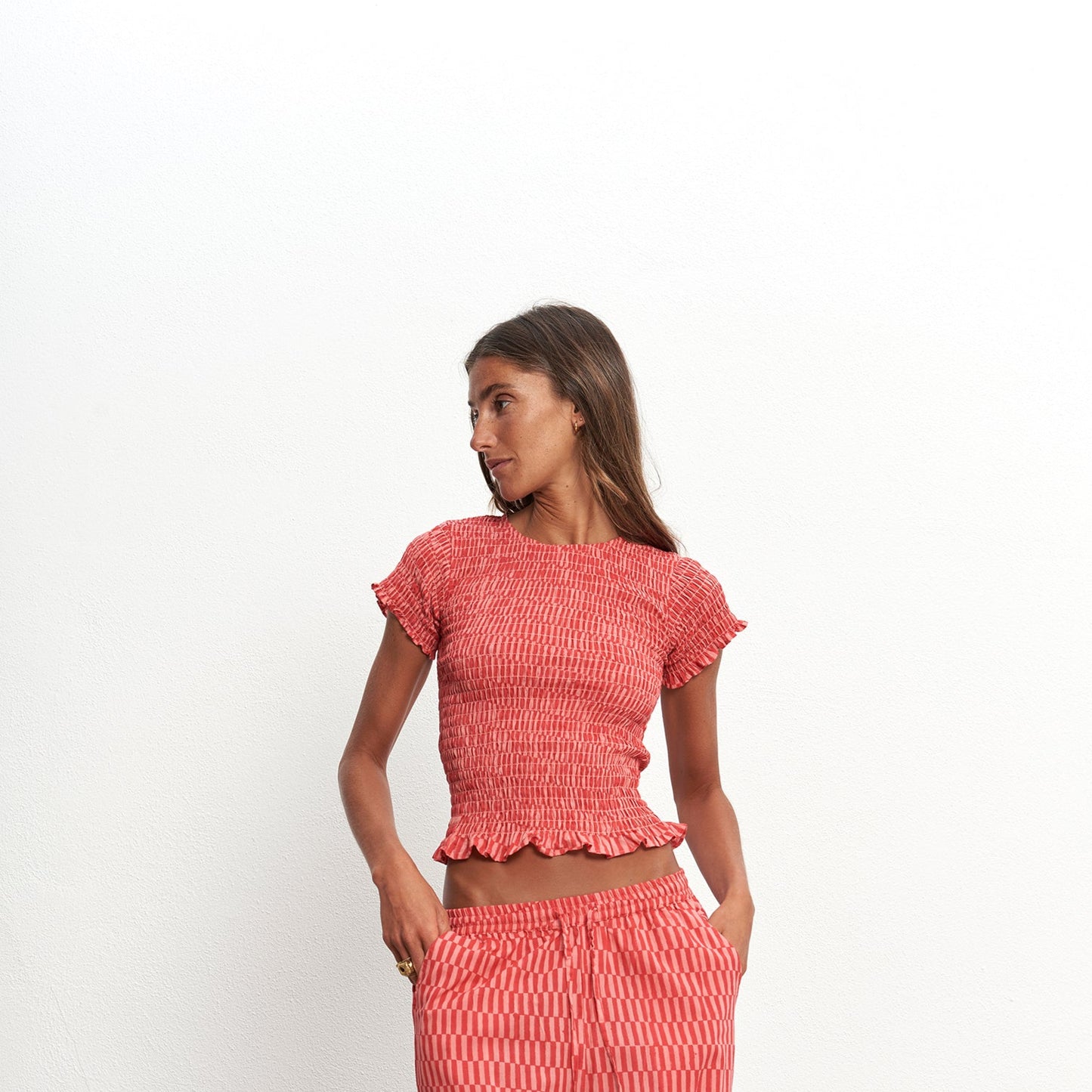 Smocked T-Shirt – Coral Stretch