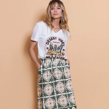 The Mediterranean Tile Midi Skirt