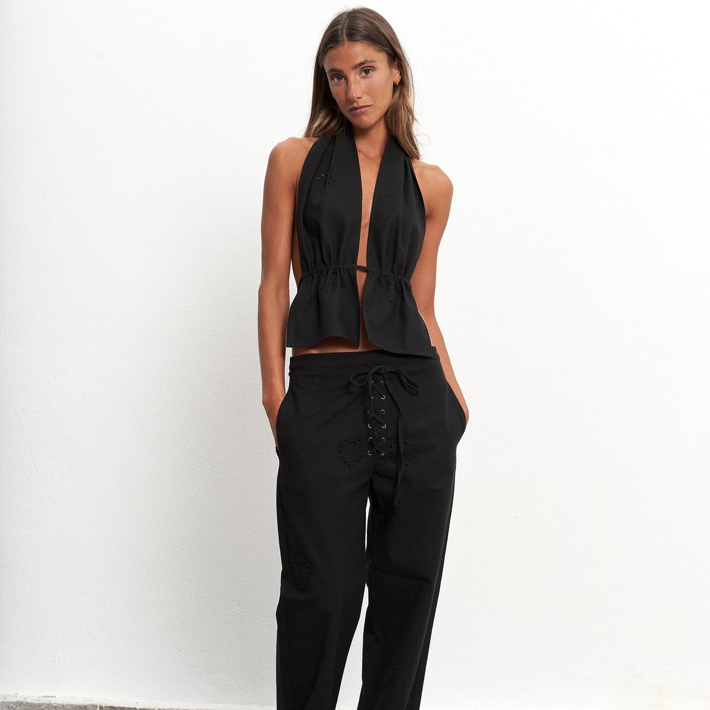 Open-Back Halter Top – Midnight Black