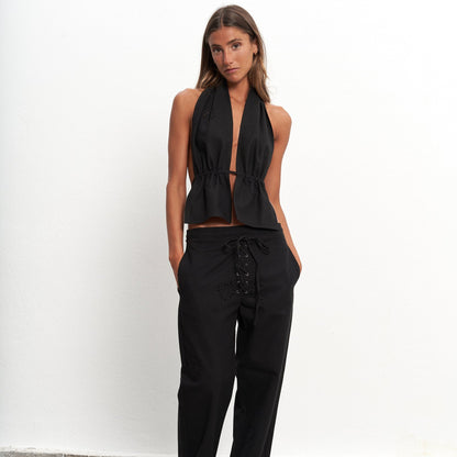 Open-Back Halter Top – Midnight Black