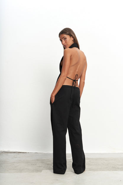 Open-Back Halter Top – Midnight Black