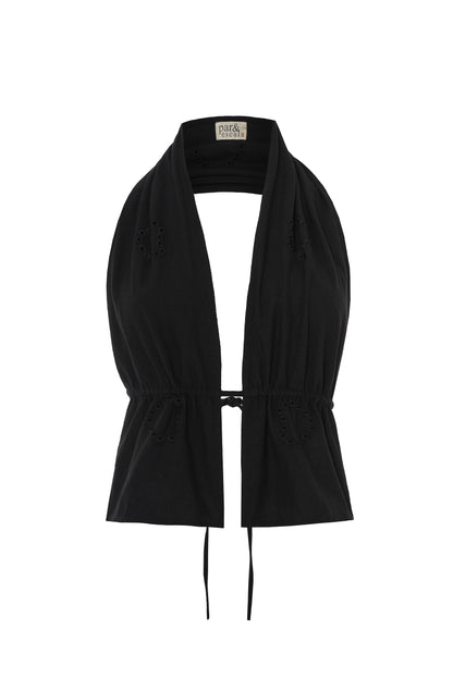 Open-Back Halter Top – Midnight Black