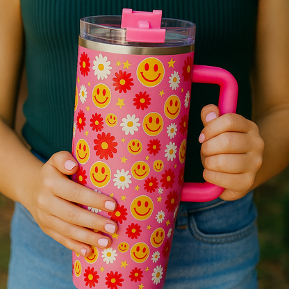 Red Flower Happy Drink Tumbler