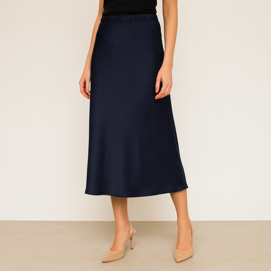 Satin  Midi Skirt - Marine