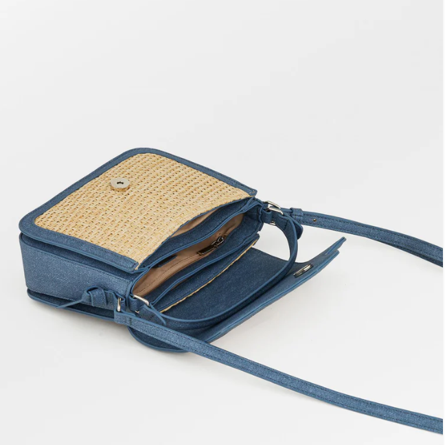 Raffia Natural  & Blue Bag
