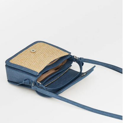 Raffia Natural  & Blue Bag