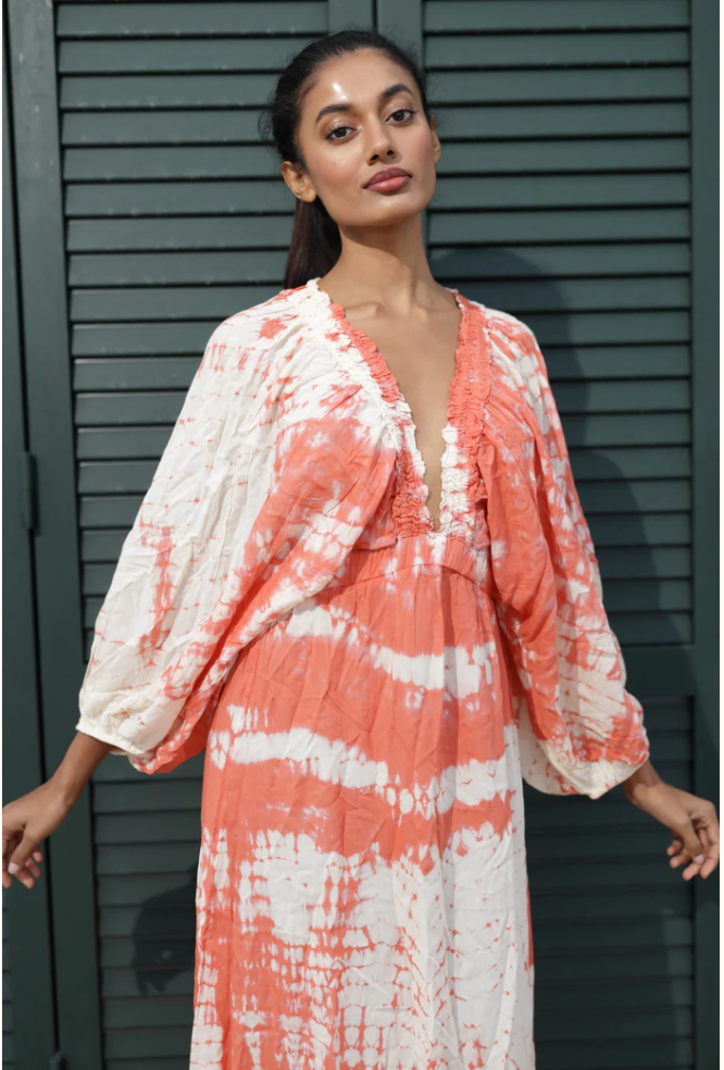 Butterfly Boho Long Coral Tie Die Dress