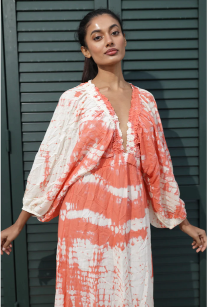 Butterfly Boho Long Coral Tie Die Dress