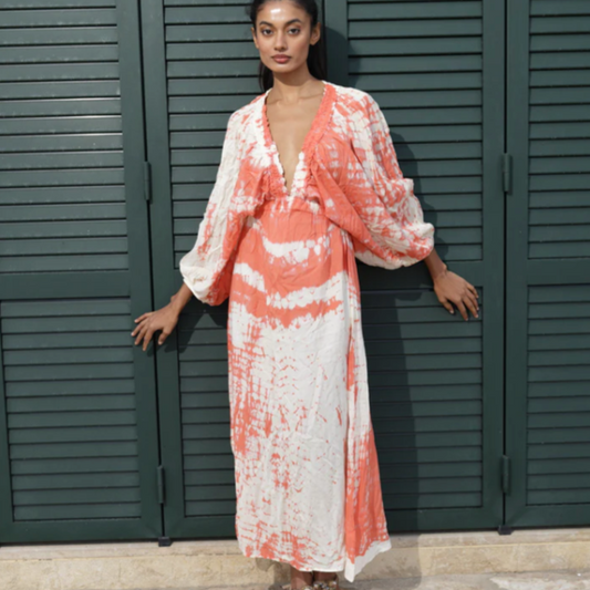 Butterfly Boho Long Coral Tie Die Dress