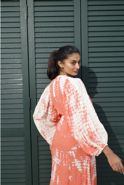 Butterfly Boho Long Coral Tie Die Dress