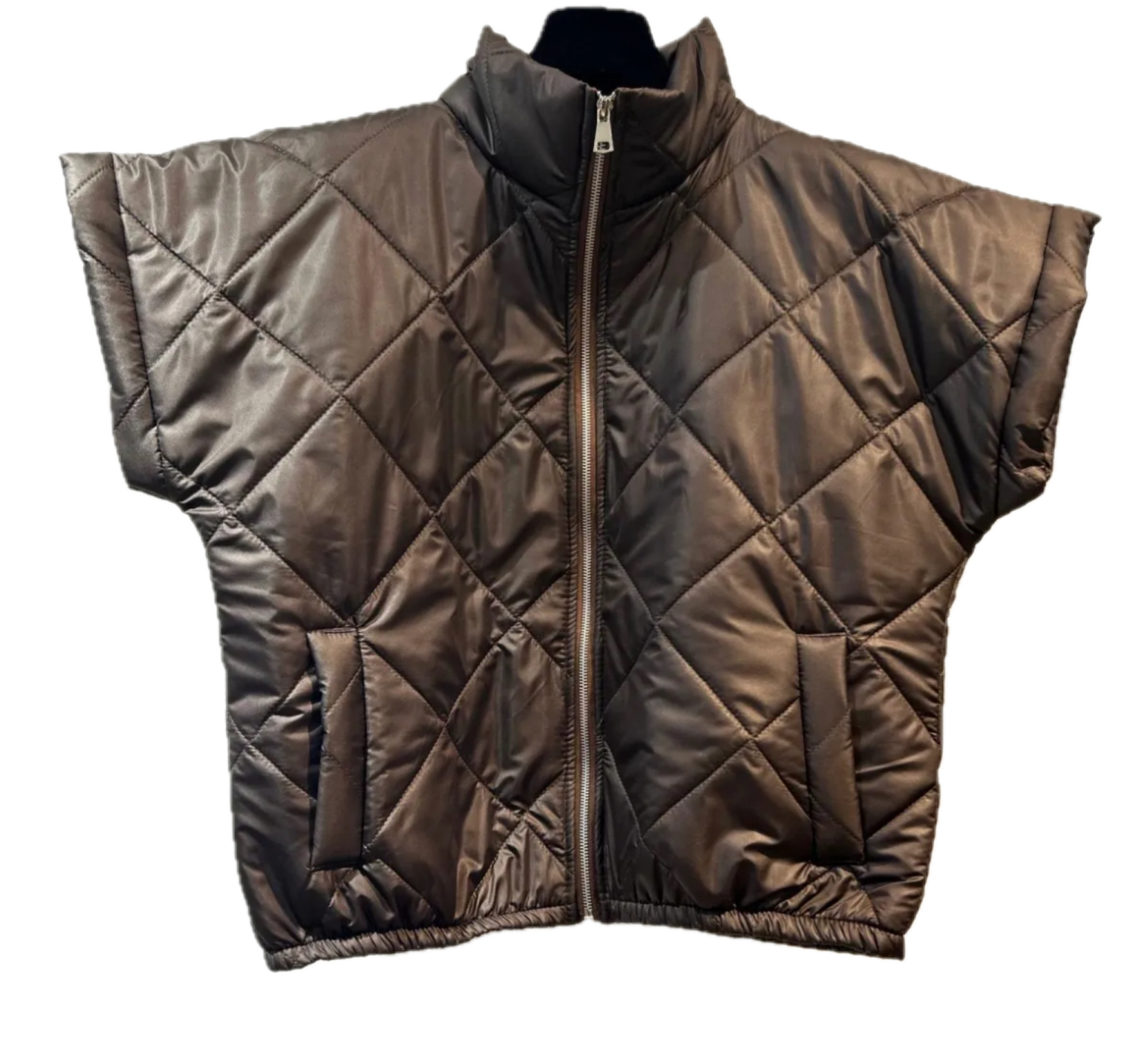 Quilted Short-Sleeve Brown Doudoune