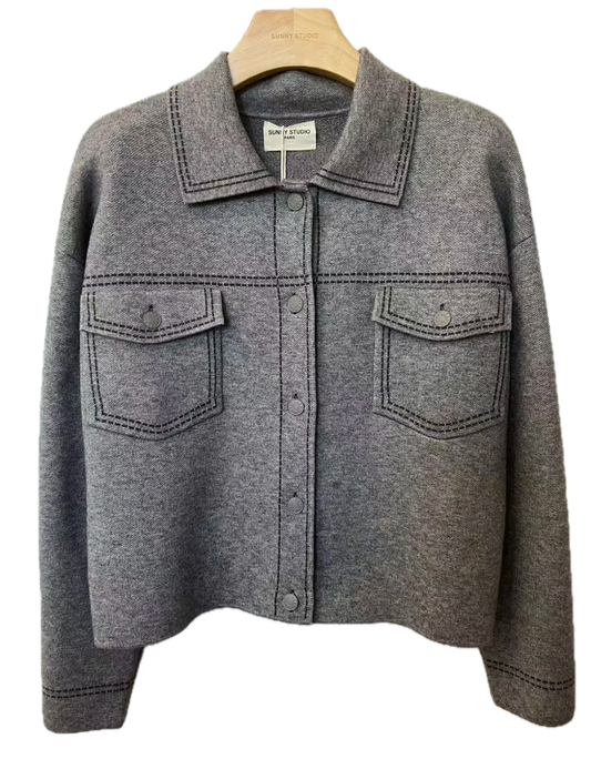 Contrast-Stitch Wool Grey Jacket
