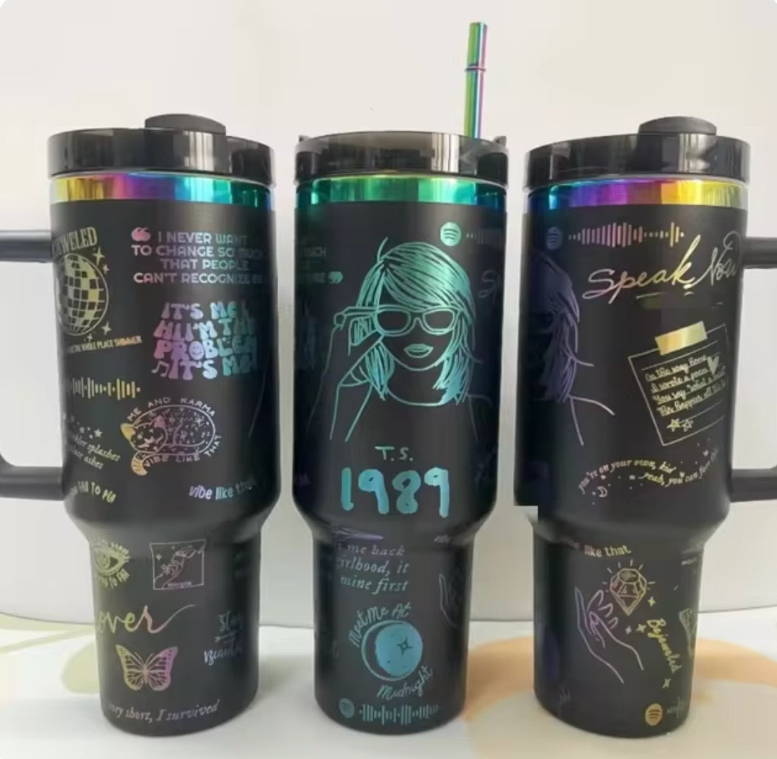 Swiftie 1.18 l Metallic Black Tumbler Stainless Steel  with handle and straw - KIDDING | Kids | Teens | Moms