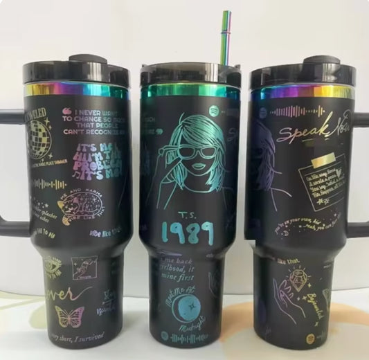 Swiftie 1.18 l Metallic Black Tumbler Stainless Steel  with handle and straw - KIDDING | Kids | Teens | Moms