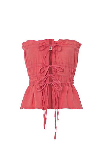 The Ruched Tie-Front Top – Sunset Coral