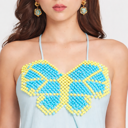 The Butterfly Embroidered Halter Sky Blue Dress