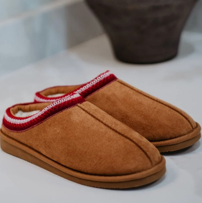 Chestnut Embroidered Cute Slip-on Slippers