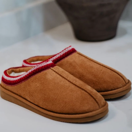 Chestnut Embroidered Cute Slip-on Slippers