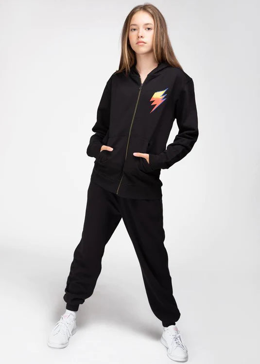 Black Thunderbolt Zip Up Hoodie - KIDDING | Kids | Teens | Moms